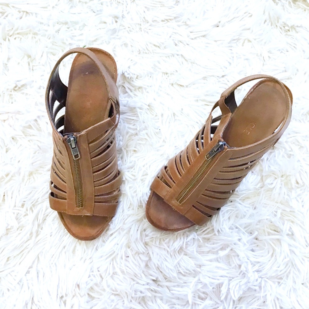 Zipper Front Wedge Sandals
